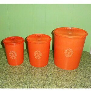 Vintage Orange Tupperware Nesting Canister Set of 3 servalier mcm 1970s storage